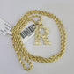 10k Gold Initial R Charm Rope Chain 16"-26" 2.5mm SET Necklace Alphabet Pendant