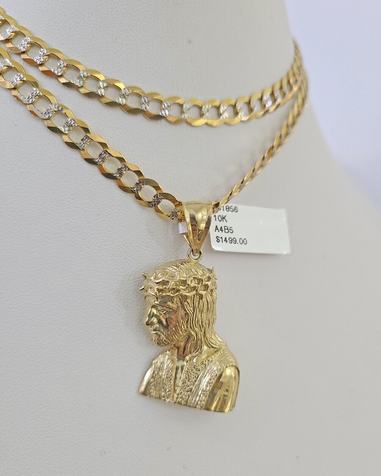 10k Solid Gold Cuban Curb Chain Jesus Head Pendant 6mm 20"-30" SET Necklace