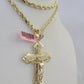 Real 14k Rope Chain Jesus Cross Charm Yellow Gold Set 5mm 20"-30" Necklace