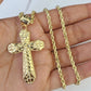 Real 10k Solid Rope Chain Jesus Cross Charm Set 3mm 20"-30" Inch Necklace Gold