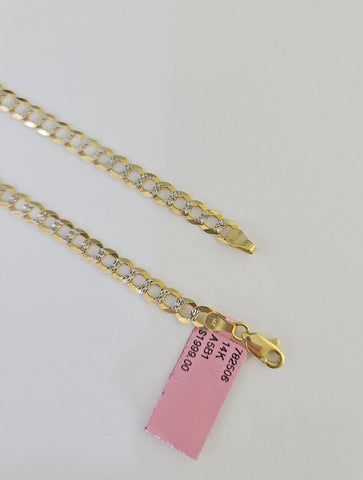 14K Cuban Curb Link Bracelet Diamond Cut 4mm 8" Inch REAL Yellow Gold