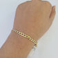 Real 10K Solid Cuban Curb Link Bracelet Yellow Gold Diamond Cuts 4.5mm 7" Womens