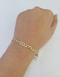 Real 10K Solid Cuban Curb Link Bracelet Yellow Gold Diamond Cuts 4.5mm 7" Womens