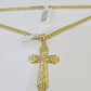 10K Gold Miami Cuban Chain Jesus Cross Charm Length 18"-26" 4mm REAL Yellow