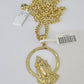 Real 10k Miami Cuban Chain Praying Hands Charm Set 4mm Yellow Gold Necklace