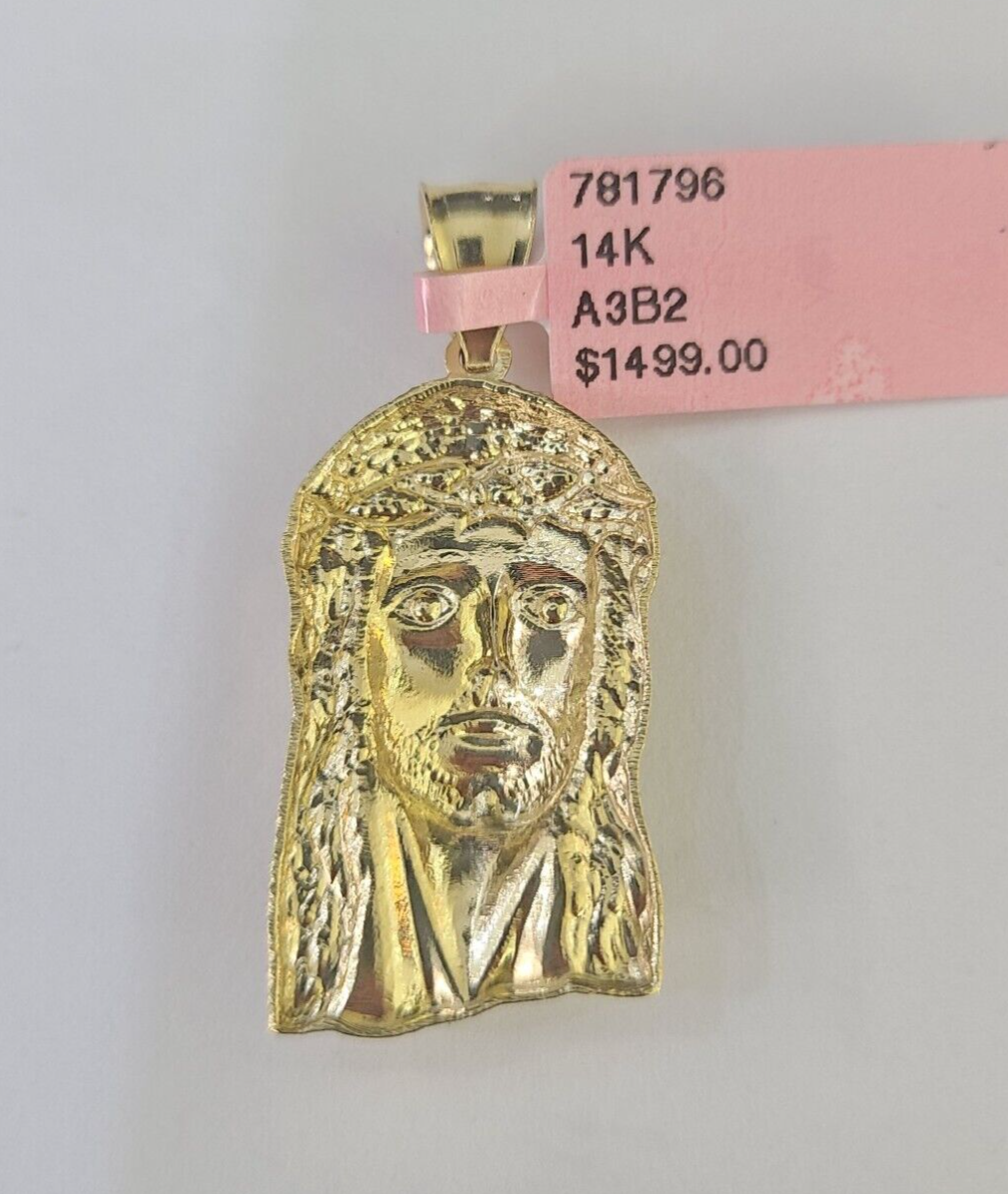 Real 14K Yellow Gold Jesus Head Pendant Charm Genuine 1.25"