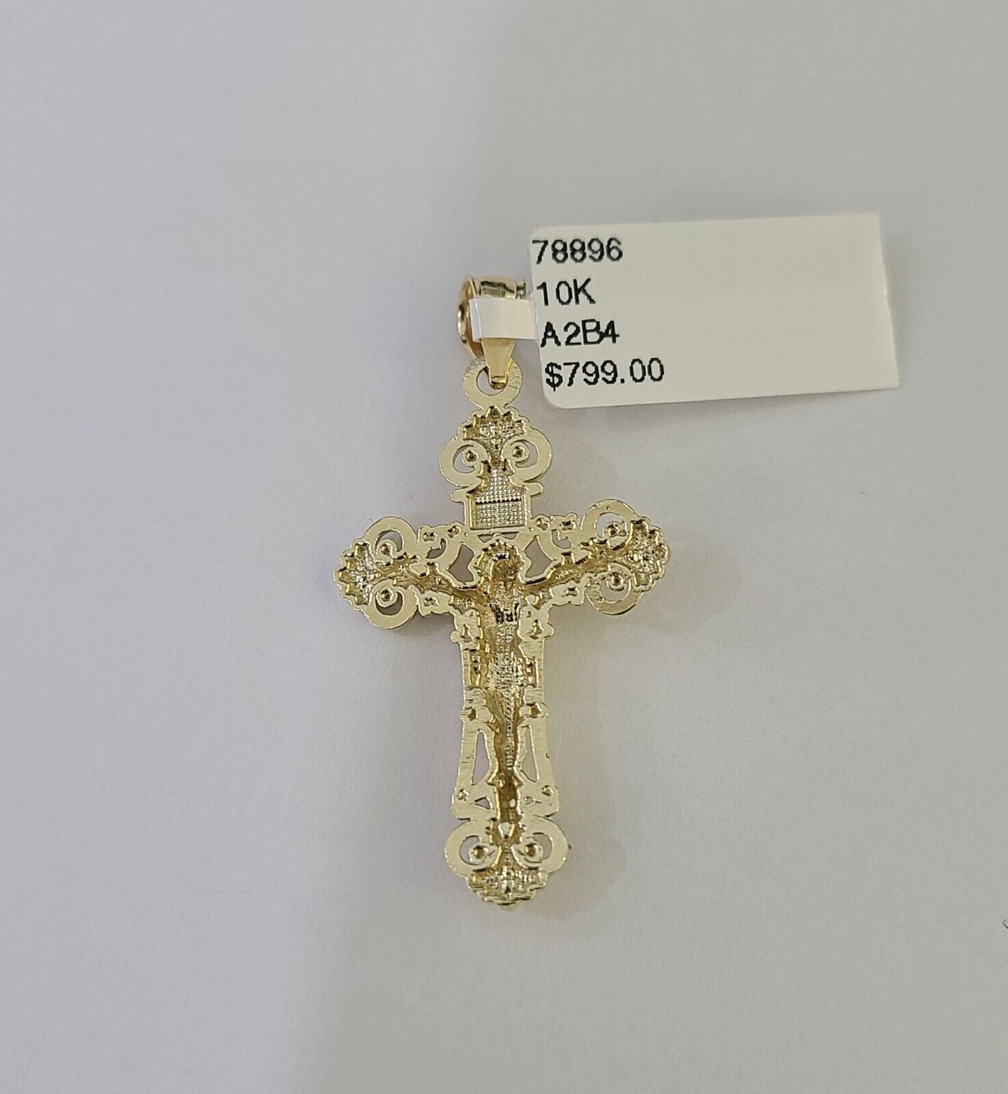 10K Gold Miami Cuban Chain INRI Cross Charm Length 18"-26" 2.5mm REAL Yellow