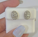 10k Yellow Gold Oval Earrings Real Diamond Screw-Back Women Men Studs