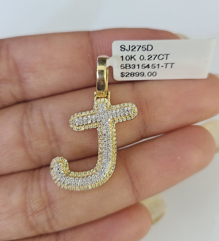 10k Yellow Gold Diamond J Charm Pendant Initial Alphabet Letter Real Genuine