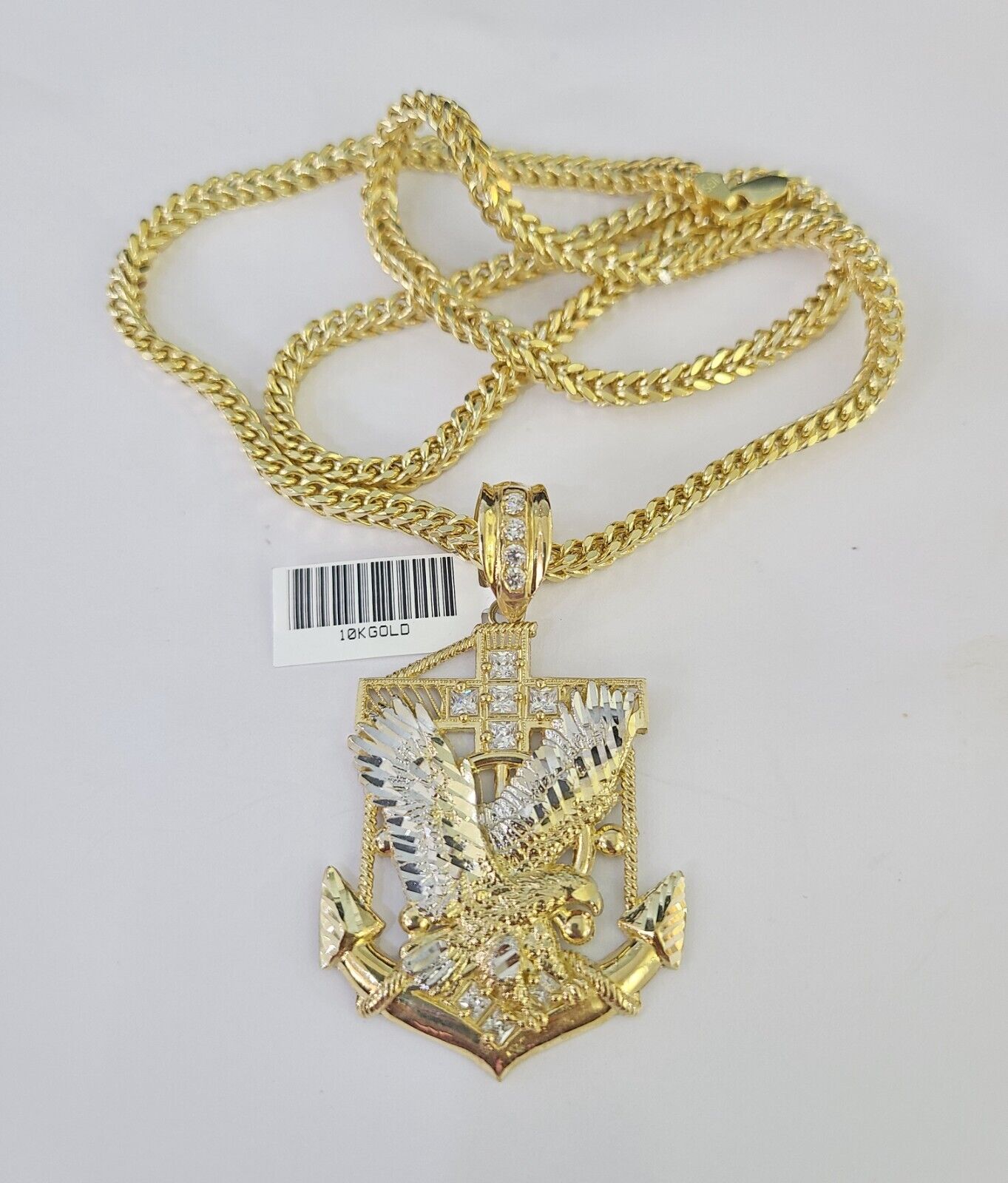 10K Franco Chain Eagle Anchor Pendant Charm Necklace 20"-28" 4mm Yellow Gold SET