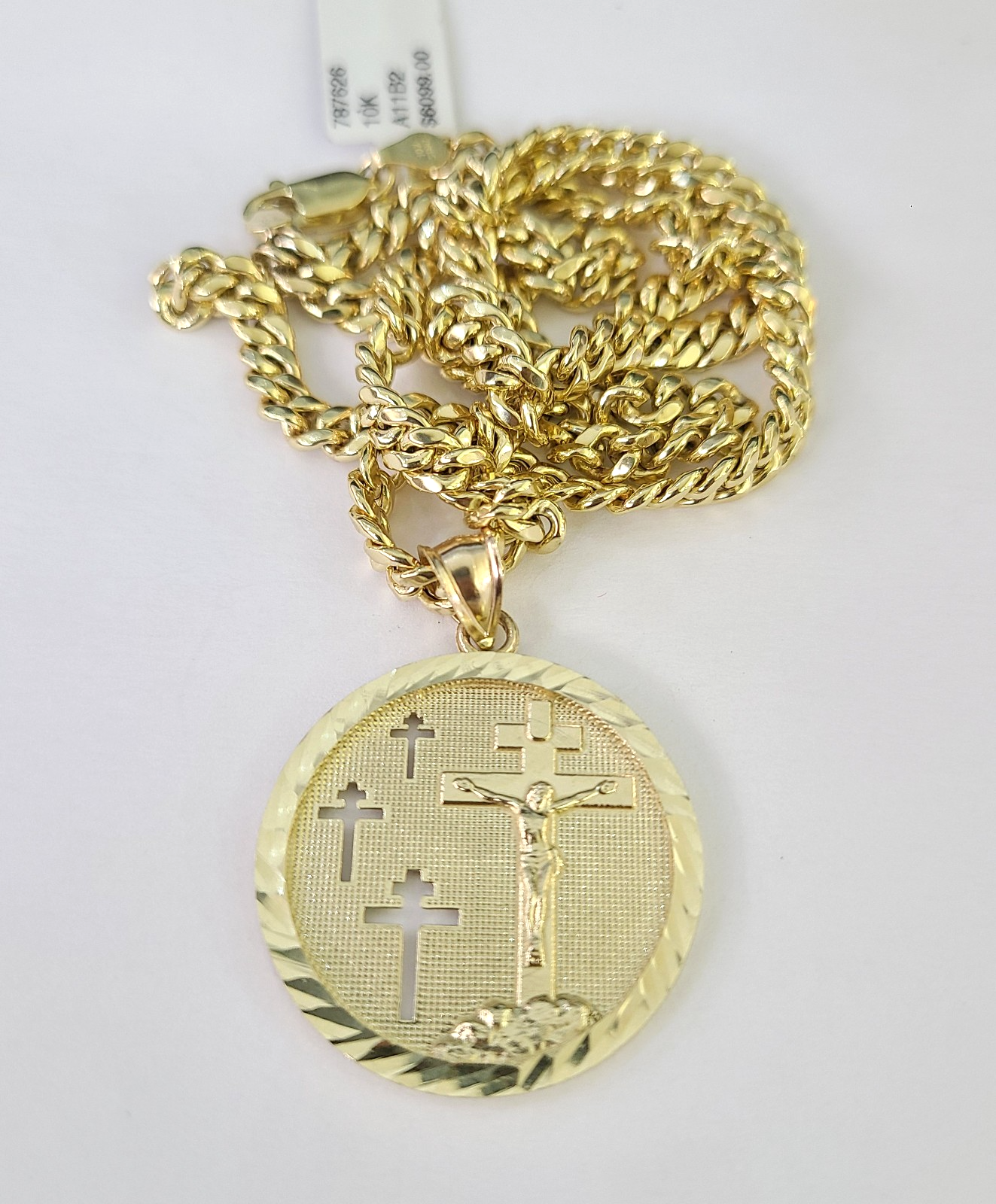 10k Cross Medallion Charm Miami Cuban Chain Pendant 5mm 18"28" Necklace Gold