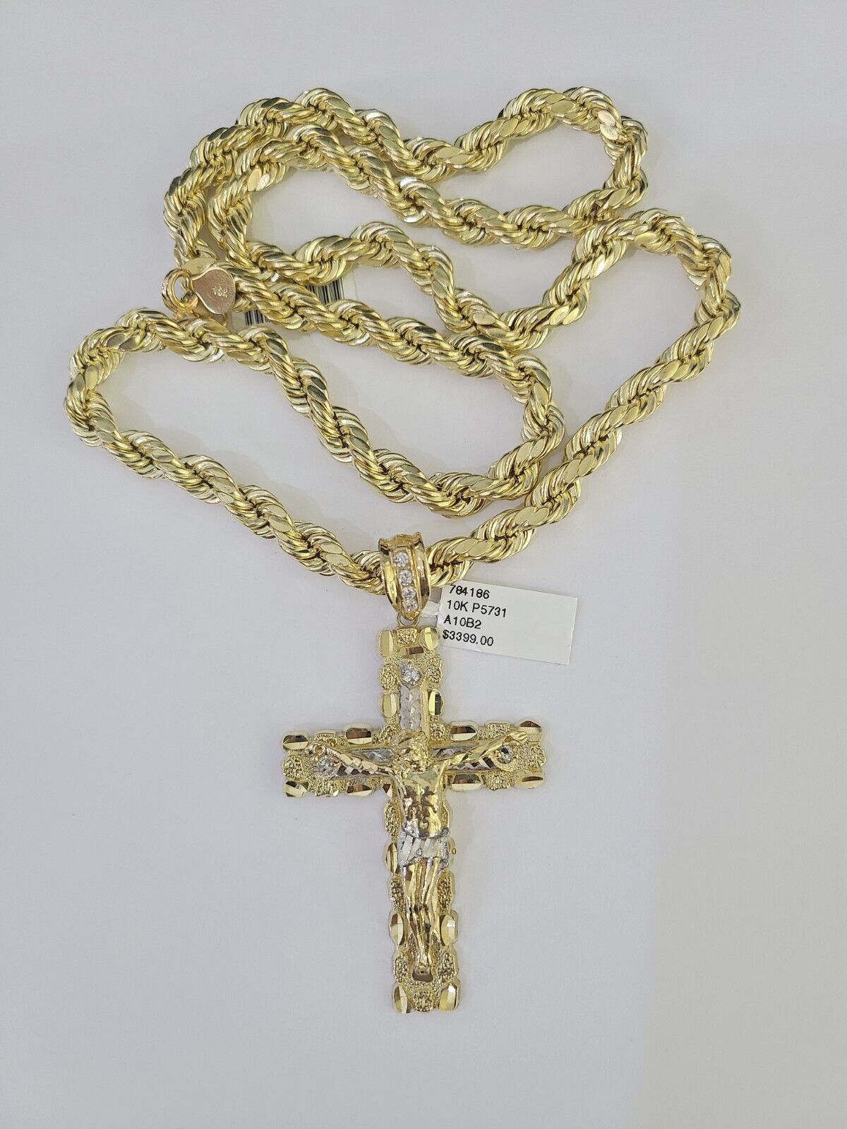 Real 10k Rope Chain Jesus Cross Charm Set 8mm 20"-30" Inch Necklace Yellow Gold