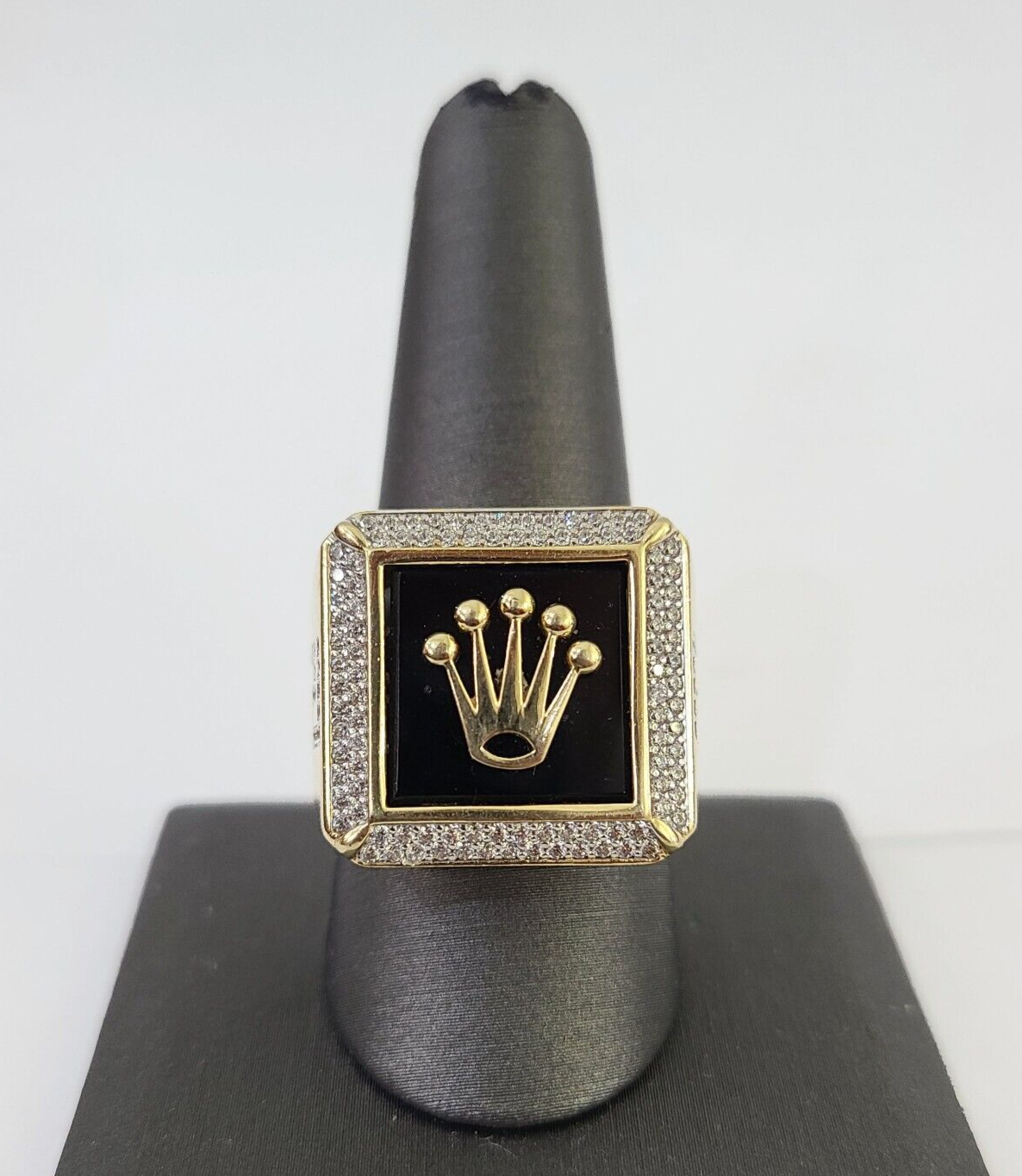 Real 10k Ring Crown Fancy Black Design Yellow Gold Men Casual 10kt