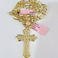 14k Solid Figaro Chain Jesus Cross Pendant Gold 4mm 18"-28" SET Necklace