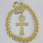 Real 10k Rope Chain Jesus Cross Charm Set 7mm 20"-28" Inch Necklace Yellow Gold