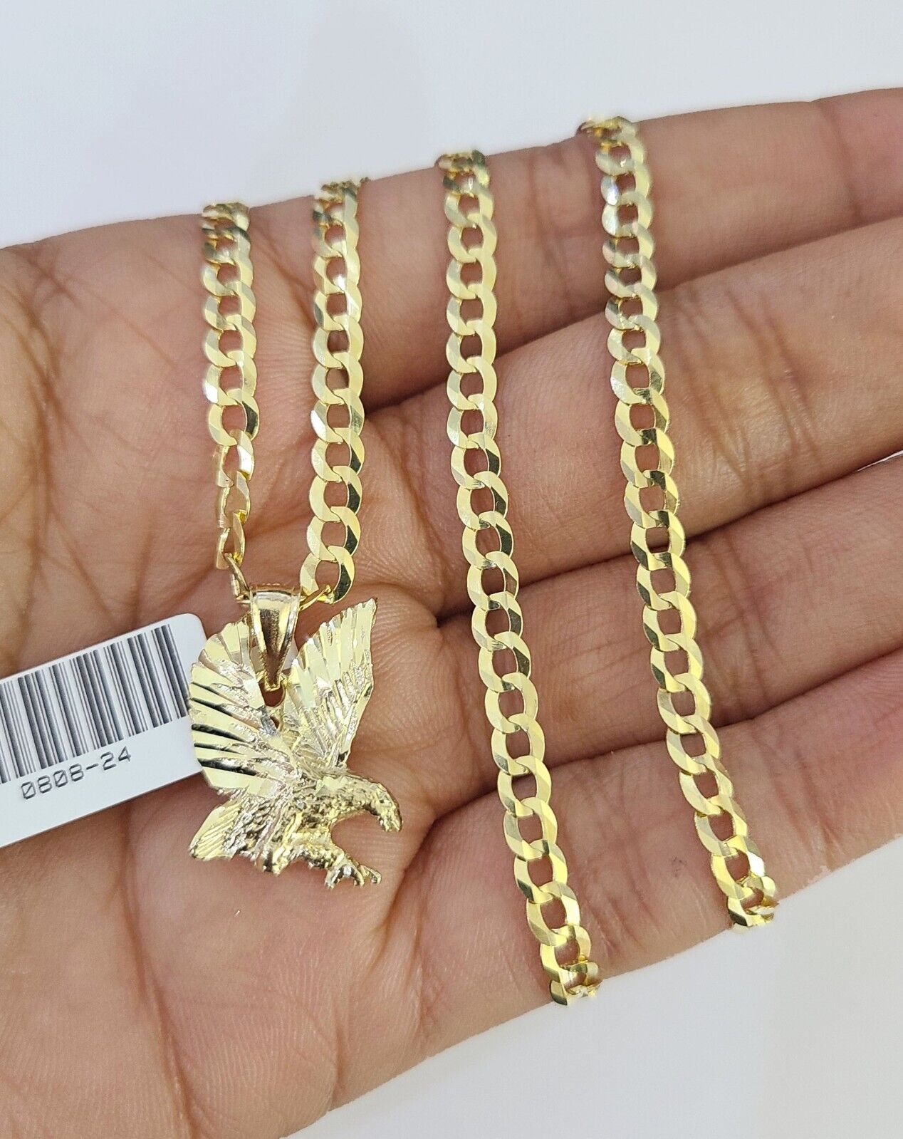 10k Gold Cuban Curb Chain Eagle Charm Solid 4mm 18"-28" SET Necklace Pendant