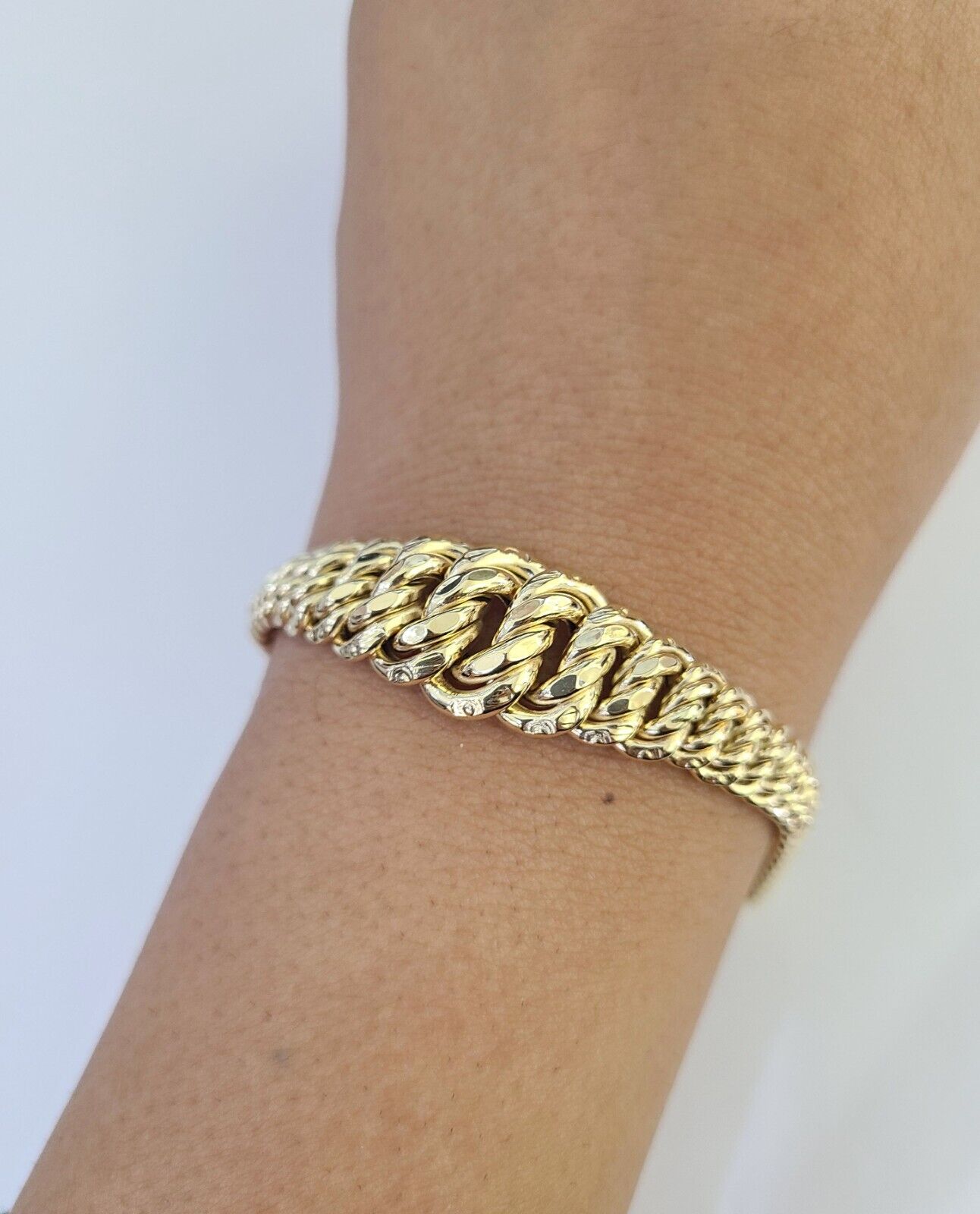 14K Gold Flat Byzantine Link Princesa Bracelet 7mm 7" inch Real Yellow 14Kt