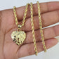 Real 10k Rope Chain Nugget Heart Charm Pendant SET Necklace 3mm 18"-24" Ladies