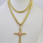 10k Jesus Cross Charm Miami Cuban Chain Pendant Set 5mm 18"28" Necklace Gold