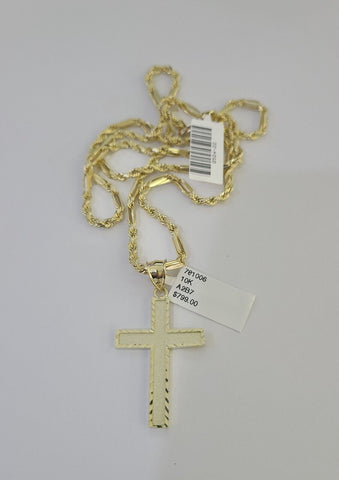 10k Milano Rope Chain Jesus Cross Charm Necklace SET 3mm 18" 20" 22" 24"