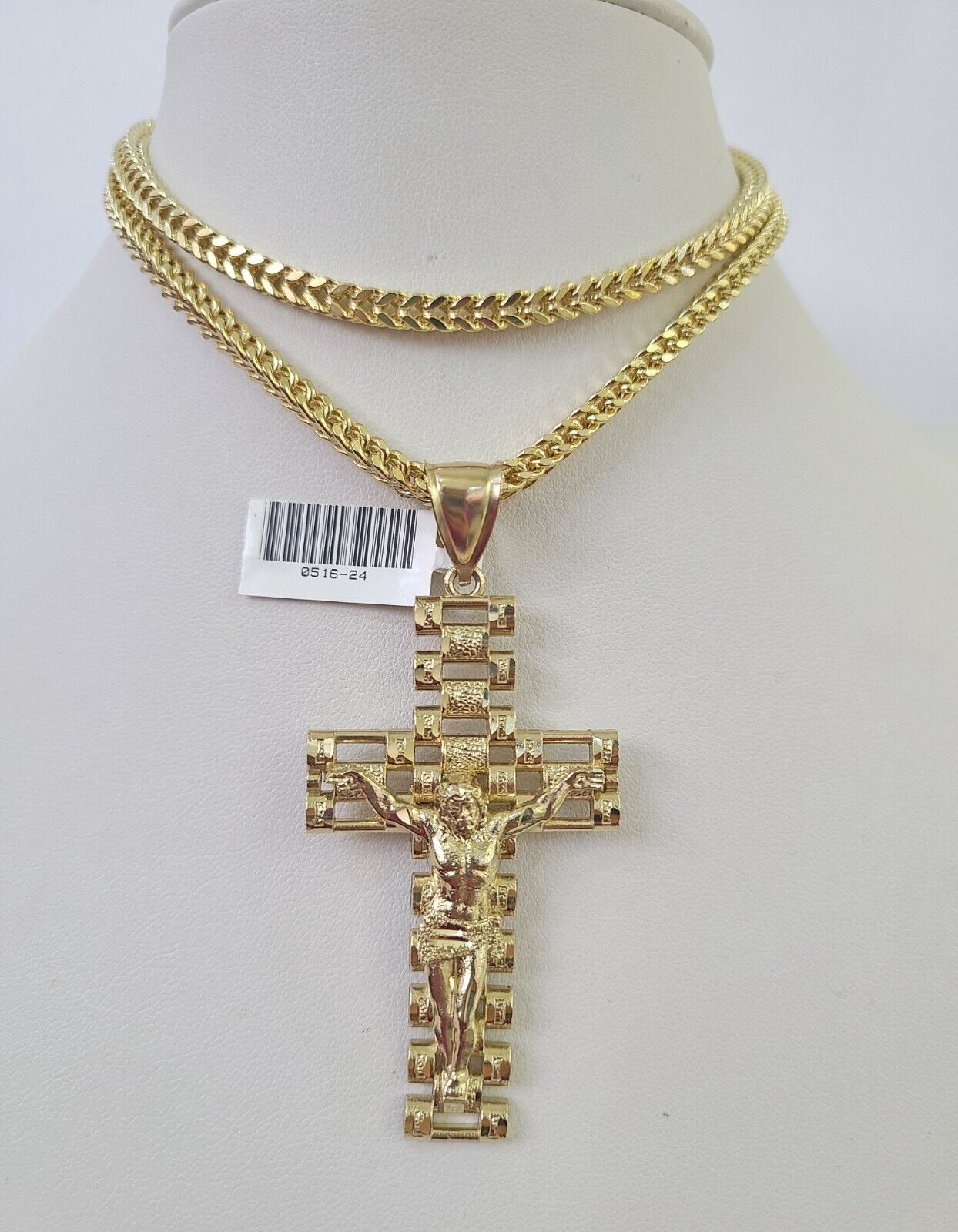 10K Franco Chain Jesus Crucifix Cross Pendant Charm Necklace 20"-28" 4mm Gold