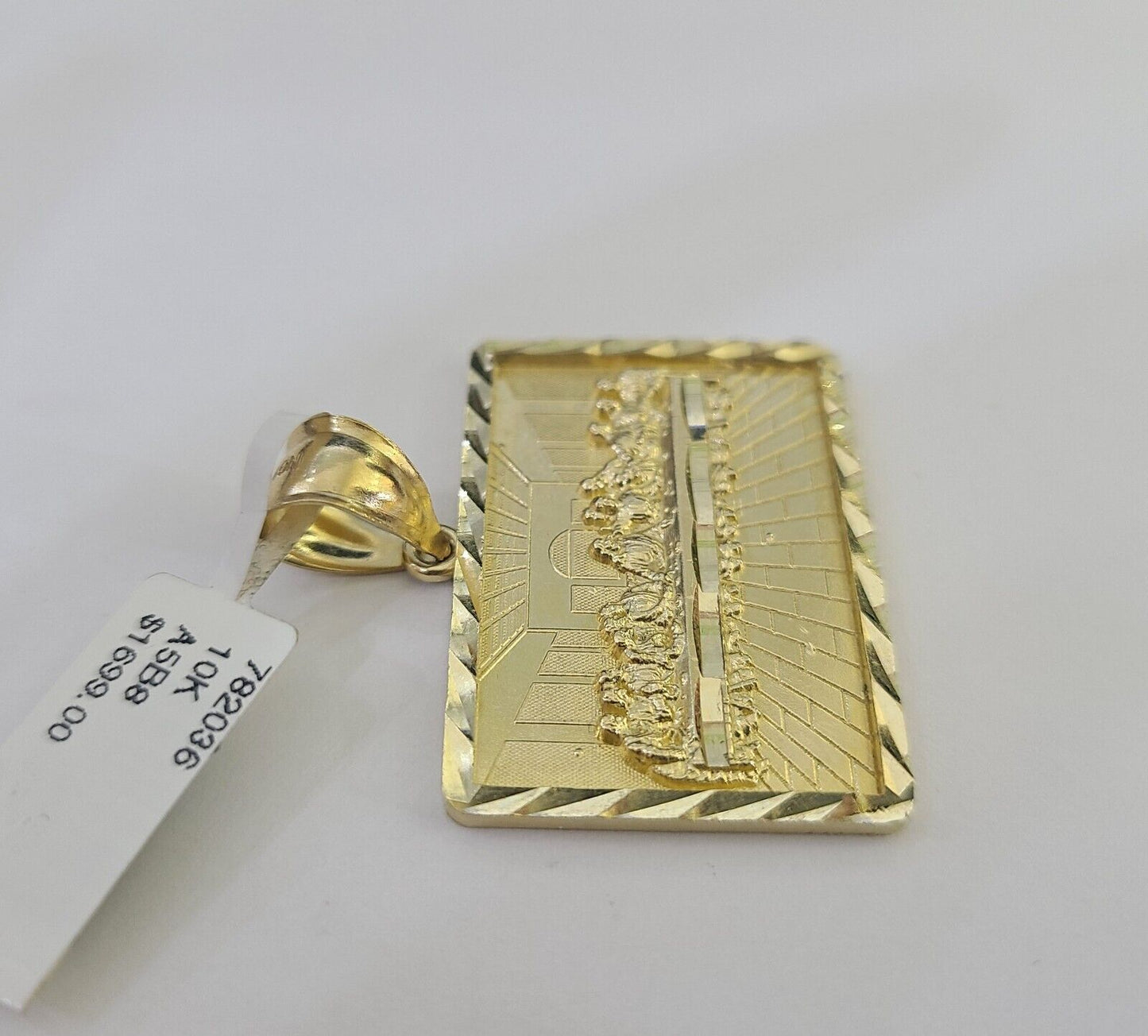 Real 10k Last Supper Pendant Charm Yellow Gold 1.25" Diamond Cut Genuine