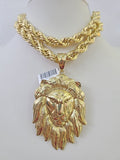 Real 10k Rope Chain Lion Charm Set 10mm 20"-30" Inch Necklace Yellow Gold