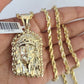 10k Solid Rope Chain 4mm Jesus Head Pendant Charm Necklace SET 20-28 in