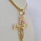 Real 14k Solid Chain Cross Charm Set Miami Cuban Link 6mm Necklace Pendant Gold