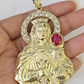 Real 10K Gold Saint Barbara Charm Shiny Cut 10kt yellow Gold Pendent 3"