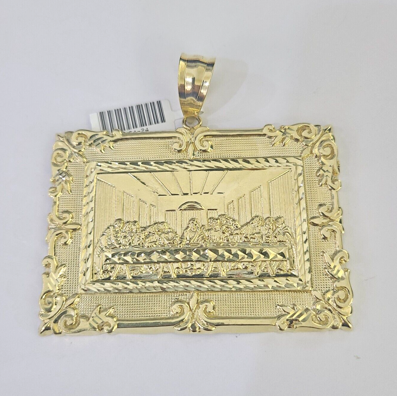 Real 10k Last Supper Pendant Charm Yellow Gold 3" Diamond Cut Genuine