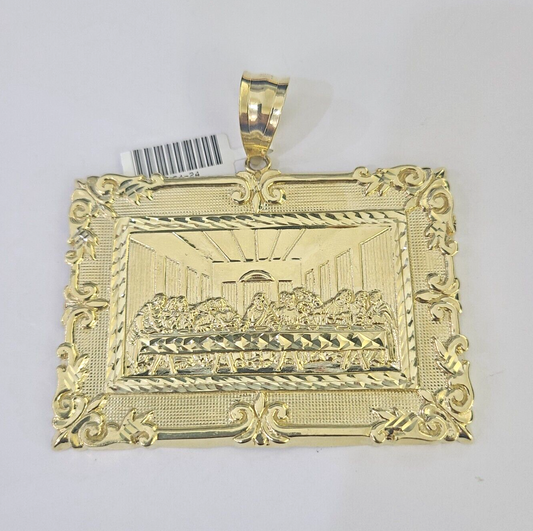 Real 10k Last Supper Pendant Charm Yellow Gold 3" Diamond Cut Genuine