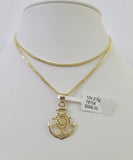 10K Solid Franco Chain Jesus Anchor Pendant Charm Necklace 18"-24" 1mm Gold