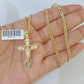 10K Gold Miami Cuban Chain INRI Cross Charm Length 18"-26" 2.5mm REAL Yellow