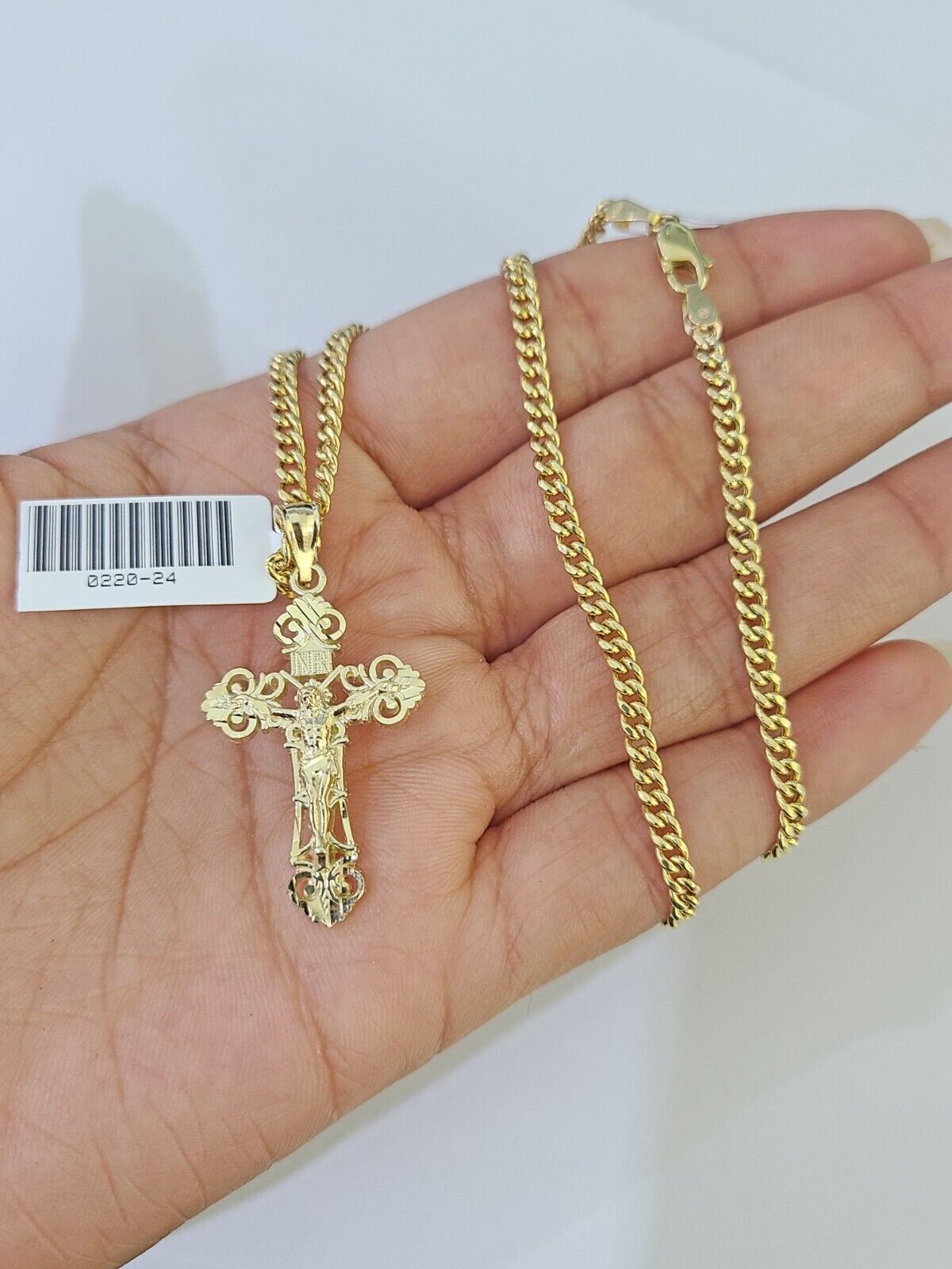 10K Gold Miami Cuban Chain INRI Cross Charm Length 18"-26" 2.5mm REAL Yellow