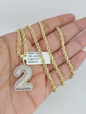 10k Solid Rope Chain 2 Number Pendant Diamond Necklace 20"-28" Gold Set 3mm