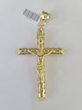 Real 10K INRI Jesus Crucifix Cross Pendant 3" Yellow Gold Charm Genuine