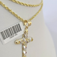 10k Solid Rope Chain 2mm Necklace Jesus Cross Pendant Charm SET 18-24 in