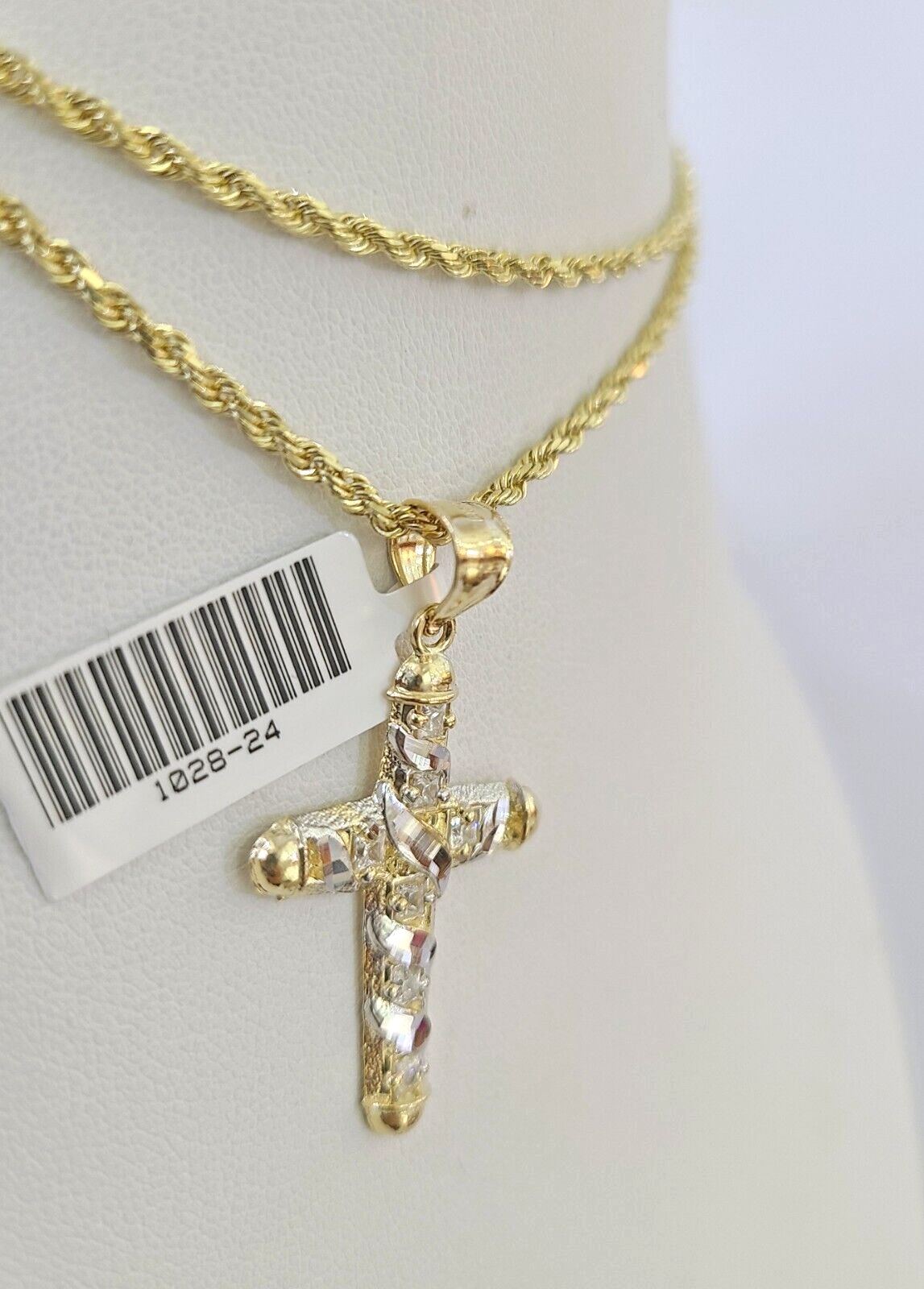 10k Solid Rope Chain 2mm Necklace Jesus Cross Pendant Charm SET 18-24 in