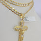 10k Solid Gold Cuban Curb Chain Jesus Cross Pendant 6mm 20"-30" SET Necklace