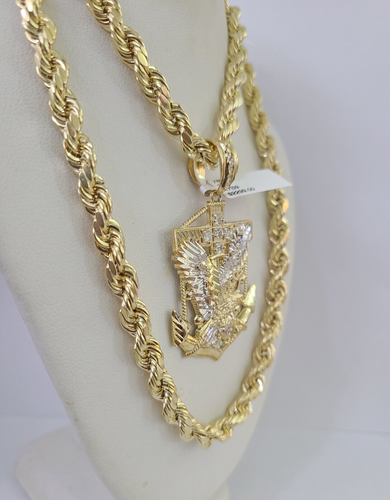 Real 10k Rope Chain Eagle Anchor Charm Set 7mm 20"-28" Inch Necklace Yellow Gold