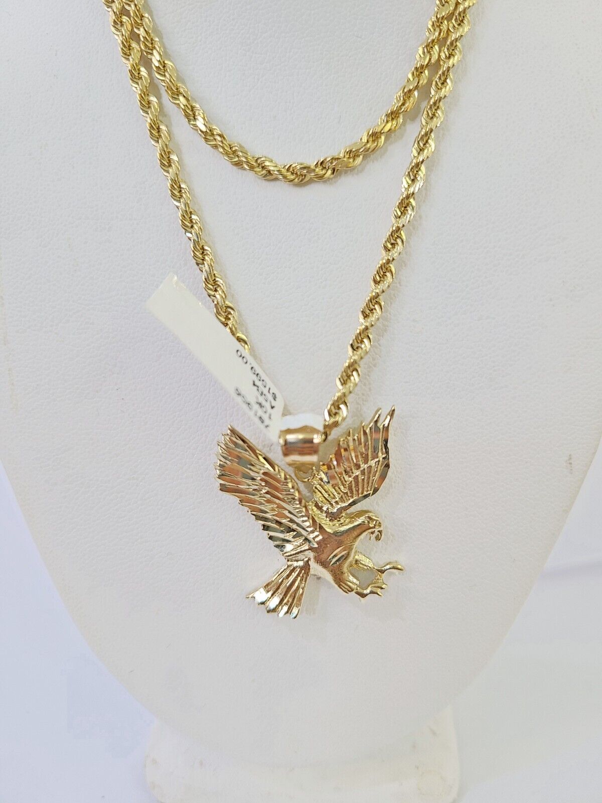 Real1 0k Gold Rope Chain Eagle Pendant SET 3mm 26'' Necklace Flying Eagle Genuin