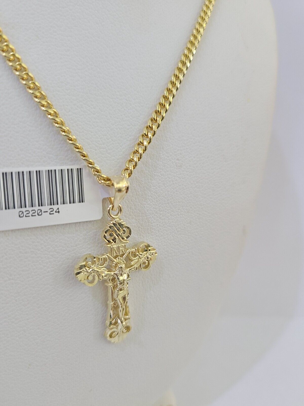 10K Gold Miami Cuban Chain INRI Cross Charm Length 18"-26" 2.5mm REAL Yellow