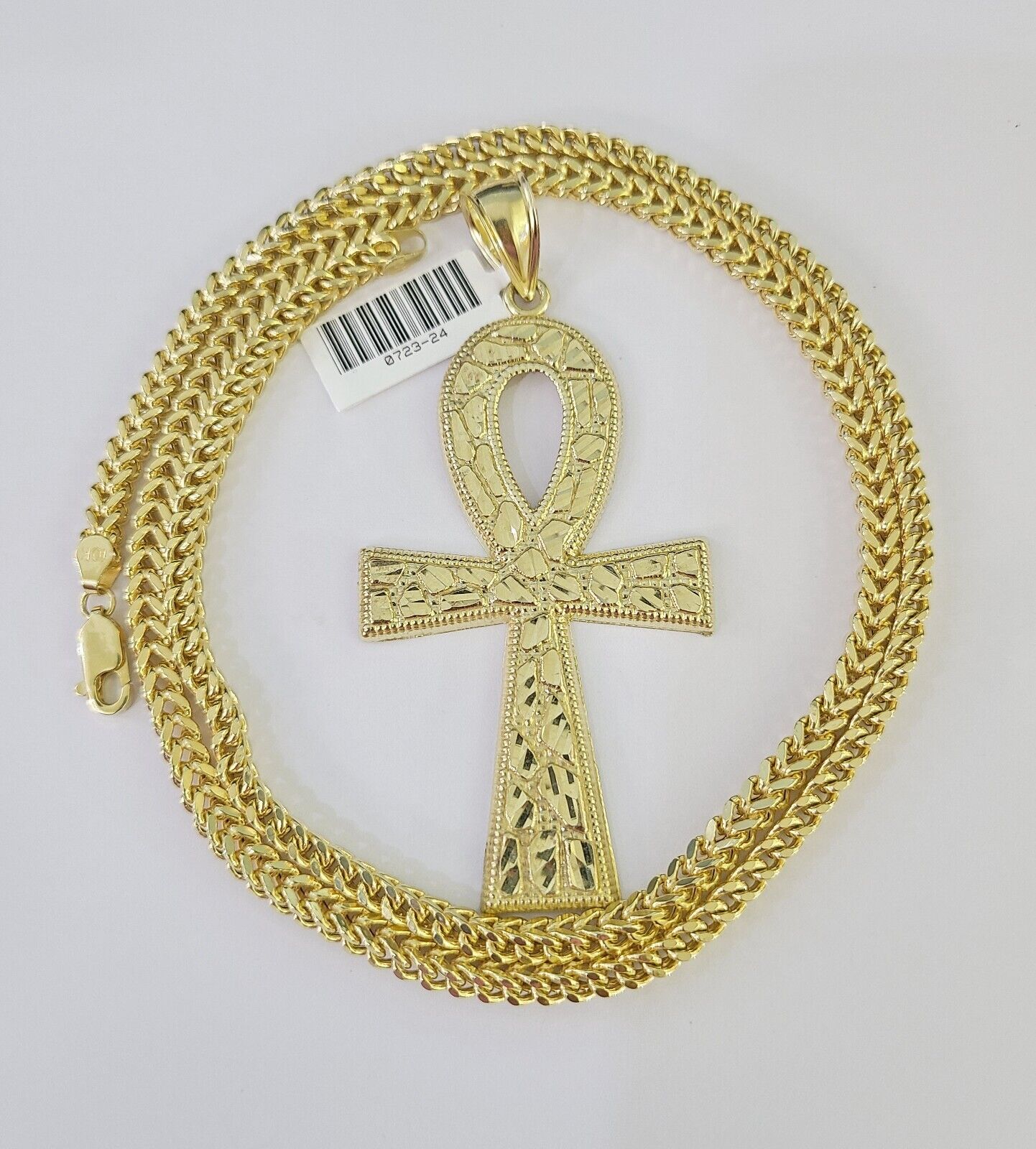 10K Franco Chain Jesus Ankh Cross Pendant Charm Necklace 20"-28" 4mm Gold Yellow