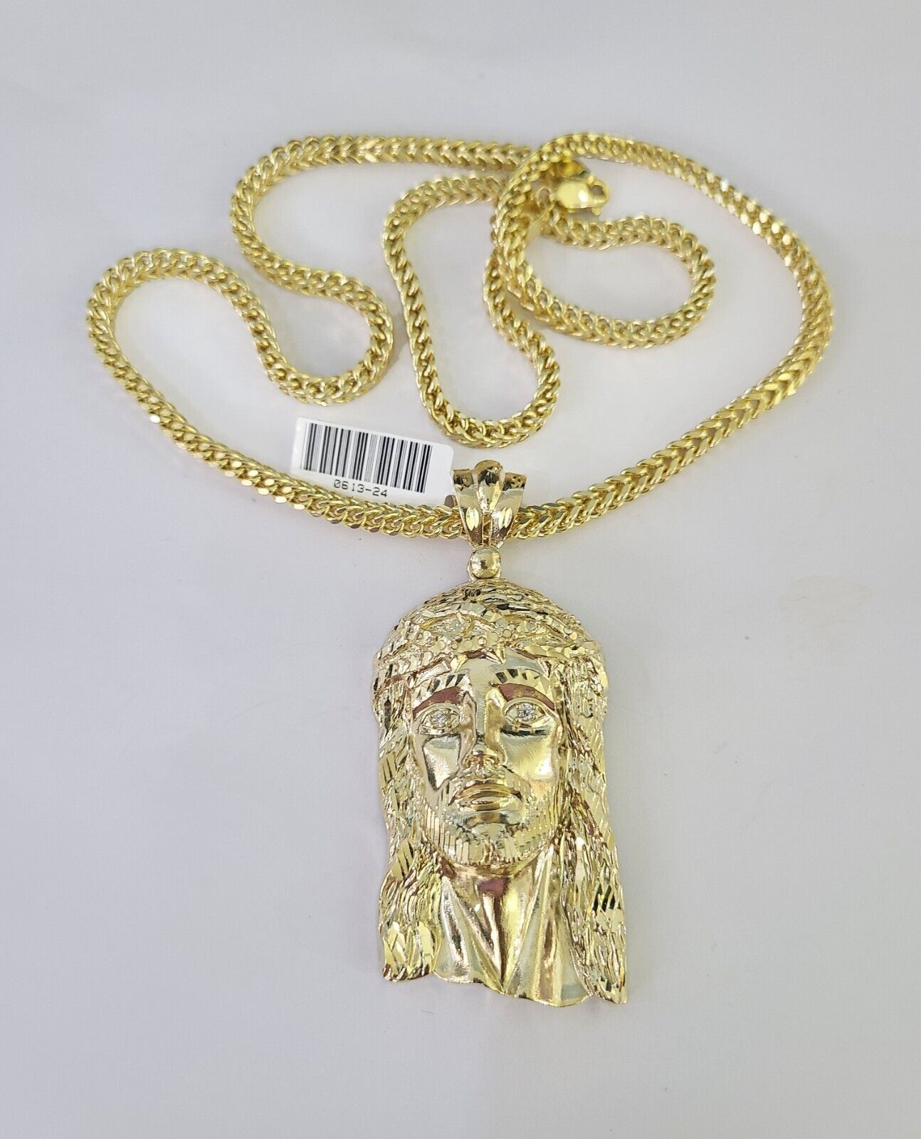 10K Franco Chain Jesus Head Pendant Charm Necklace 20"-28" 4mm Gold Yellow SET