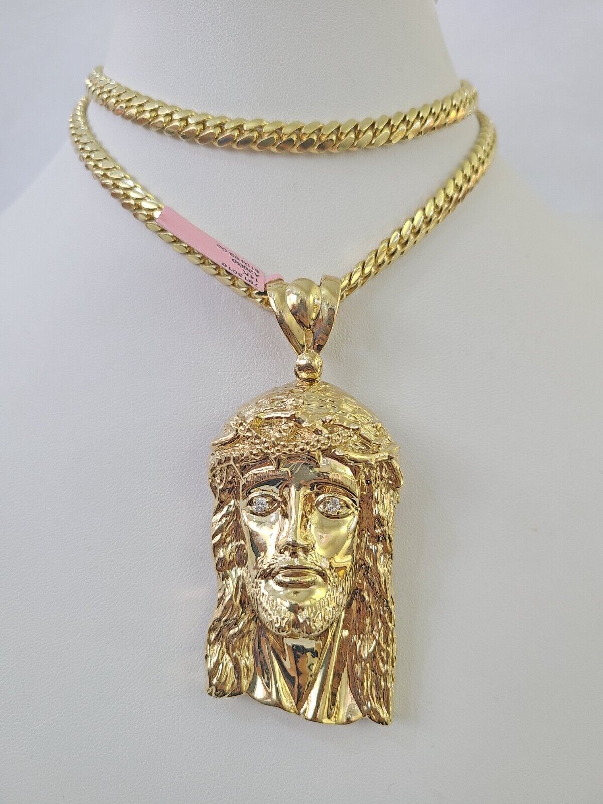 Real 14k Solid Chain Jesus Head Charm Set Miami Cuban Link 6mm Necklace Pendant