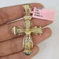 14k Jesus Christ CZ Cross Charm Pendant Yellow Gold REAL Genuine Diamond Cuts