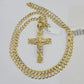 10k Gold Chain Cross Charm Solid Cuban Curb Link 5mm 18"-28" Inch DiamondCut SET