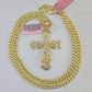 Real 14k Chain Cross Charm Set Miami Cuban Link 5mm 18"-30" Necklace Pendant