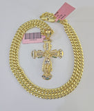 Real 14k Chain Cross Charm Set Miami Cuban Link 5mm 18"-30" Necklace Pendant